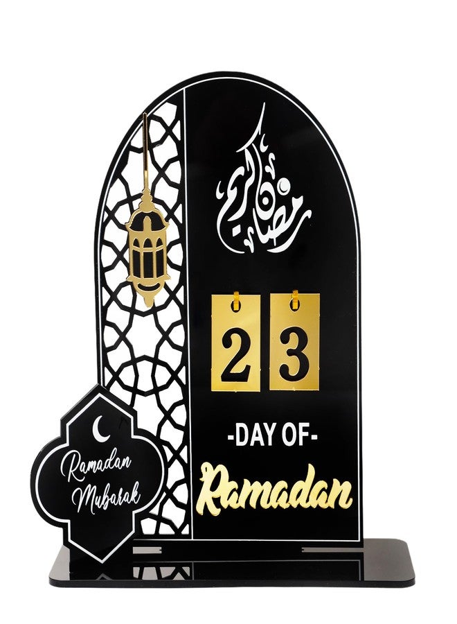 تقويم العد التنازلي من الأكريليك الأسود من hhdatc، 31 يومًا حتى عيد الفطر، تصميم فانوس، زينة عيد مبارك لرمضان كريم، زينة طاولة - Image 1